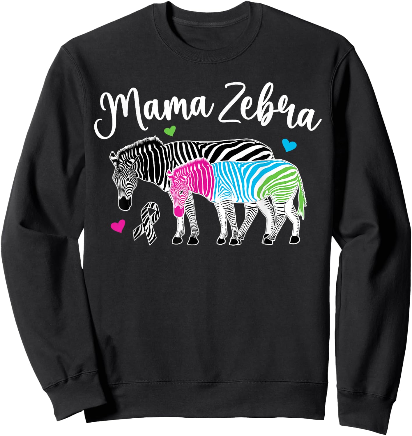 Mama Zebra Rare Disease Warrior Rare Disease Awareness Sweatshirt - Sweatshirt | Black