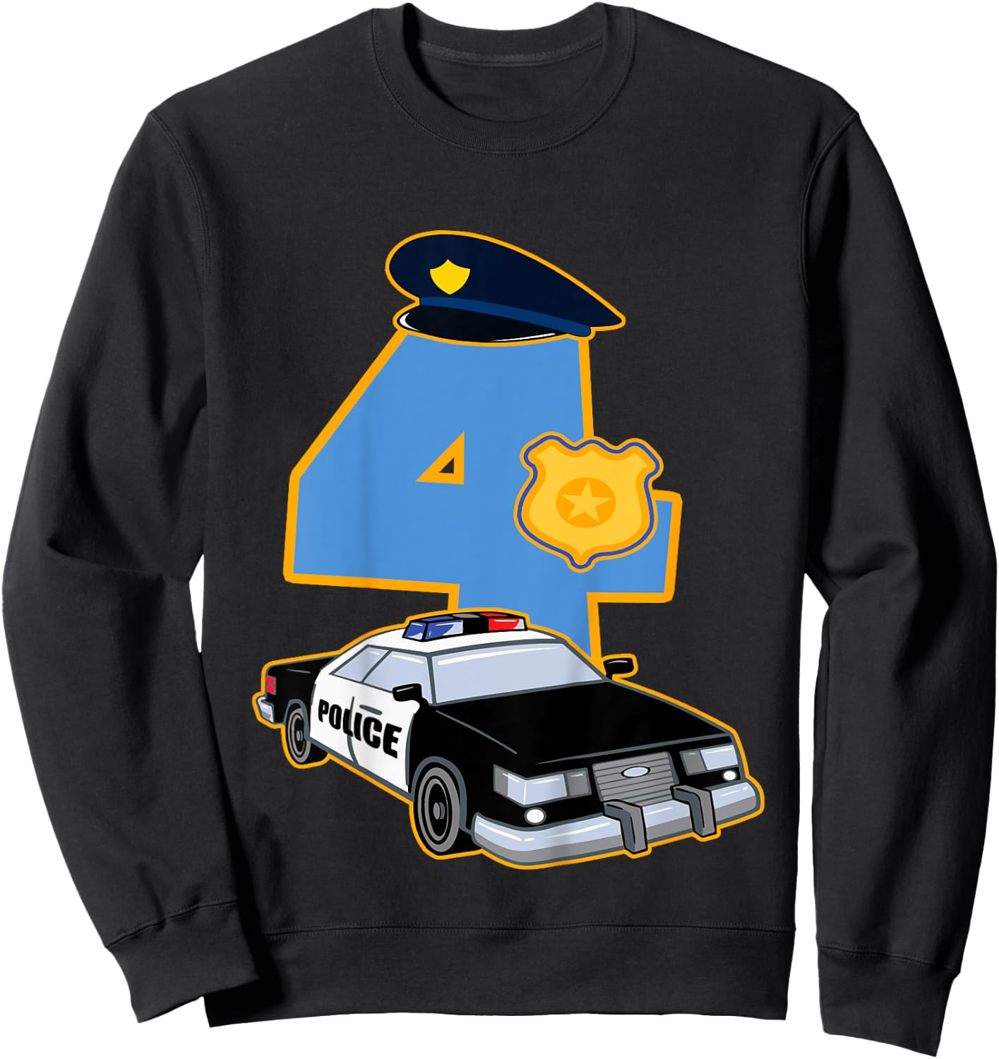 Kids 4th Birthday Police 4 Years Old Officer Car Costume Sweatshirt - Sweatshirt | Black