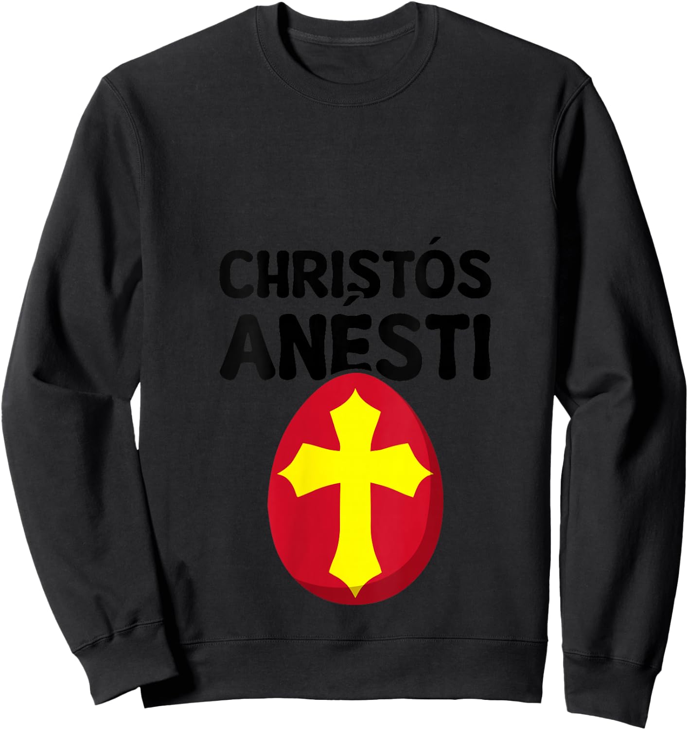 Women's Christos Anesti Pascha Greek Easter Tsougrisma Orthodox V-Neck Sweatshirt - Sweatshirt | Black