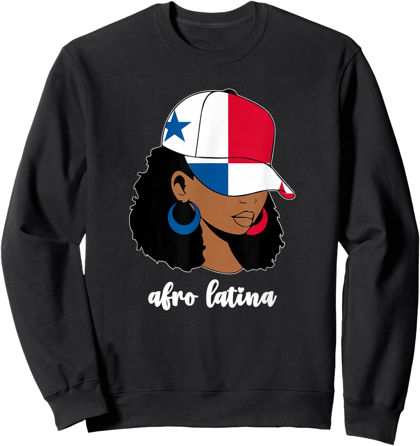 Black Afro Latina Panamanian Girl Women Panama Flag Panameña Sweatshirt - Sweatshirt | Black