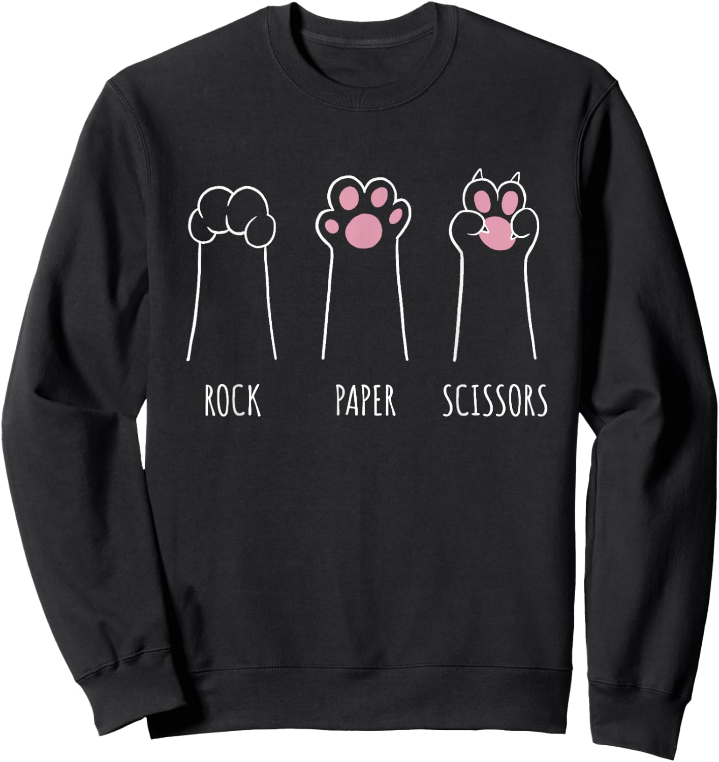 Rock Paper Scissors Hand Game Retro Sunset Paw Funny Cat Sweatshirt - Sweatshirt | Black