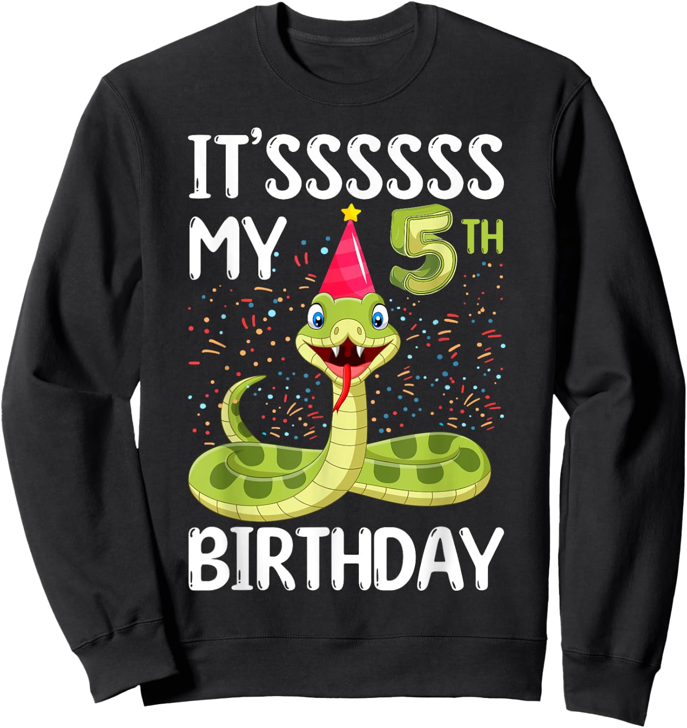 5th Birthday snake Party 5 Year Old snake lover B-day Sweatshirt - Sweatshirt | Black