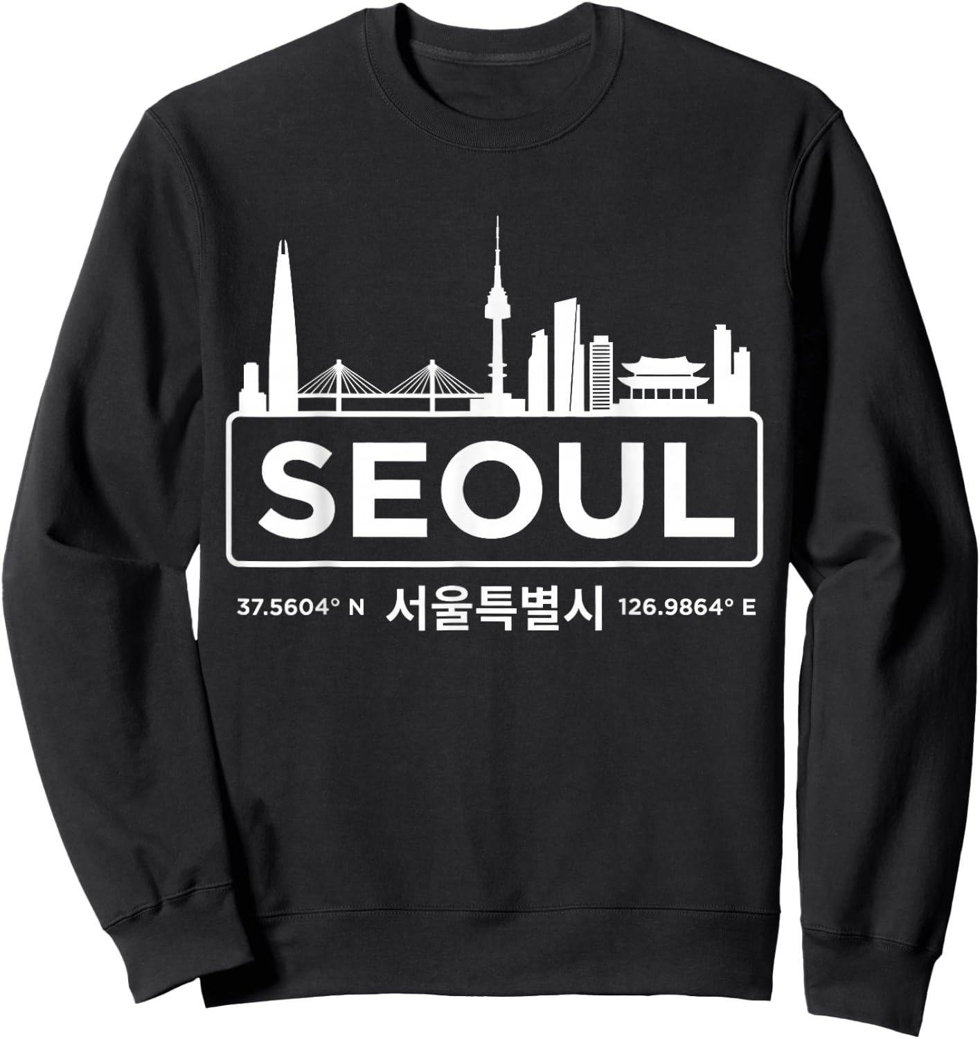 Seoul South Korea Minimalist White Skyline Sweatshirt - Sweatshirt | Black