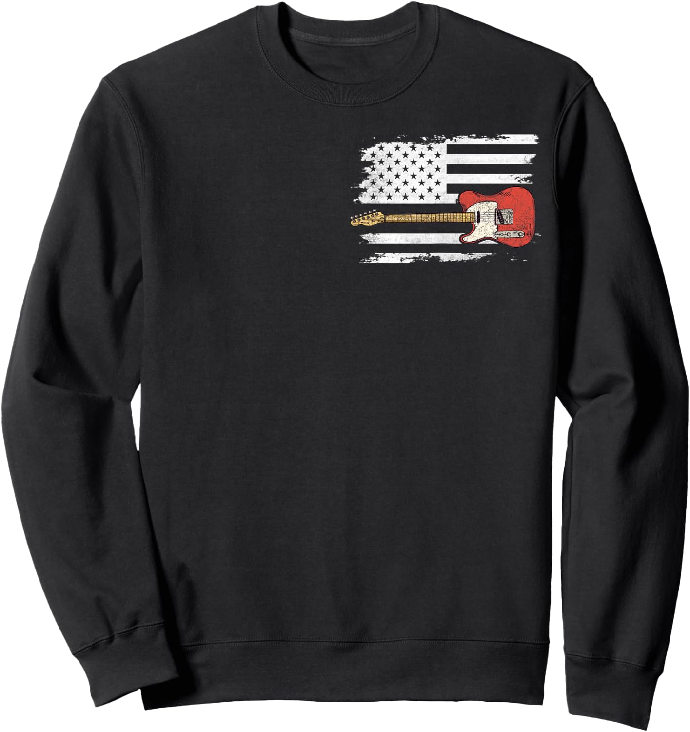 Lets Rock Rock n Roll Guitar Retro USA Flag Music Sweatshirt - Sweatshirt | Black