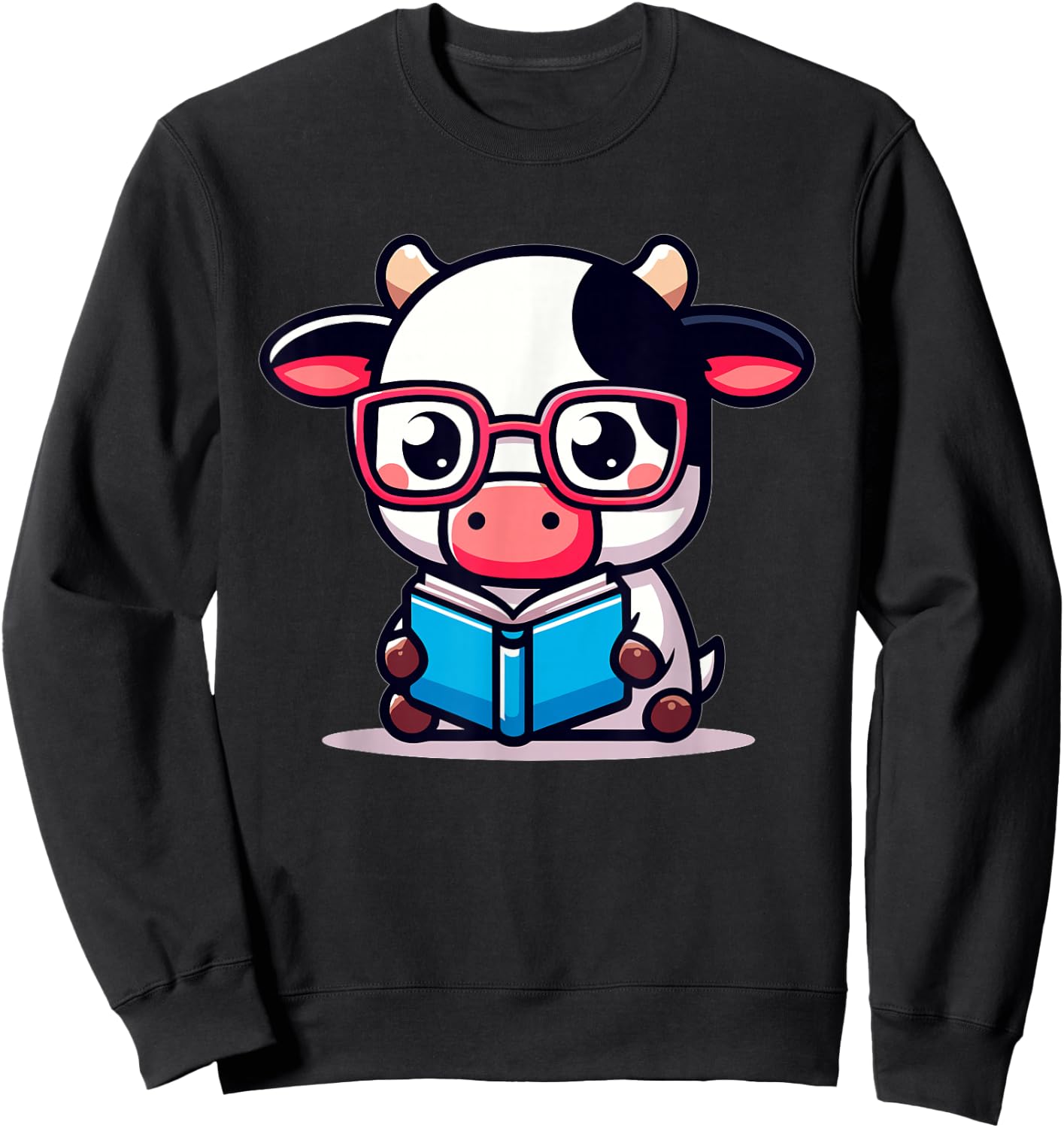 Adorable Book Lover Cow With Reading Glasses Cute Sweatshirt - Sweatshirt | Black
