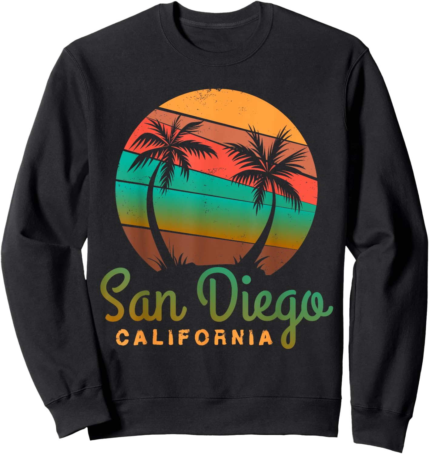 San Diego CA print Palm Trees California Souvenir Sweatshirt - Sweatshirt | Black