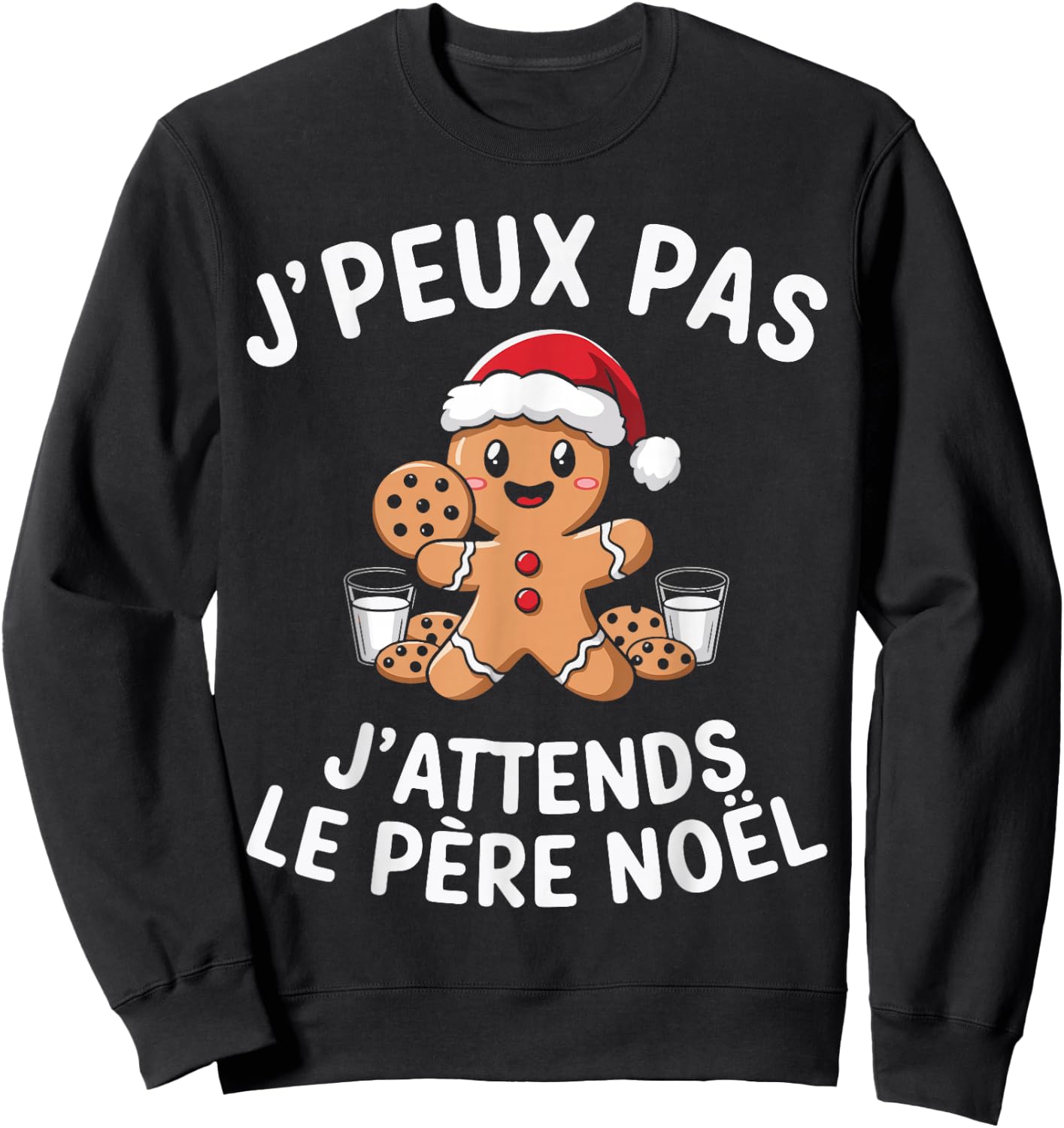 Gingerbread J'peux Pas J'attends Le Père Noël Humour Christmas Sweatshirt - Sweatshirt | Black
