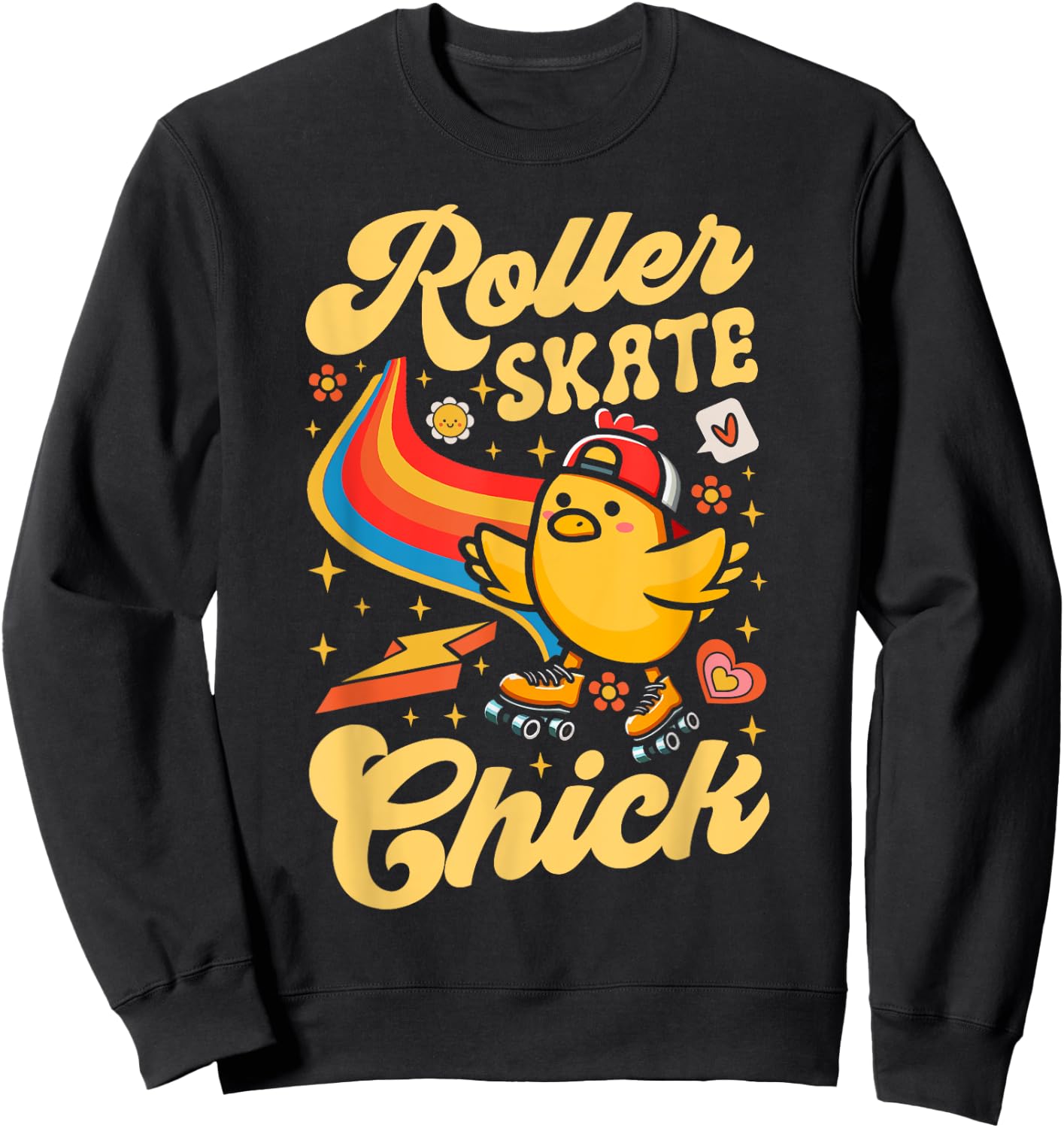 Cool Roller Skating Skate Girl 1970s Retro Chicken Roller Sweatshirt - Sweatshirt | Black