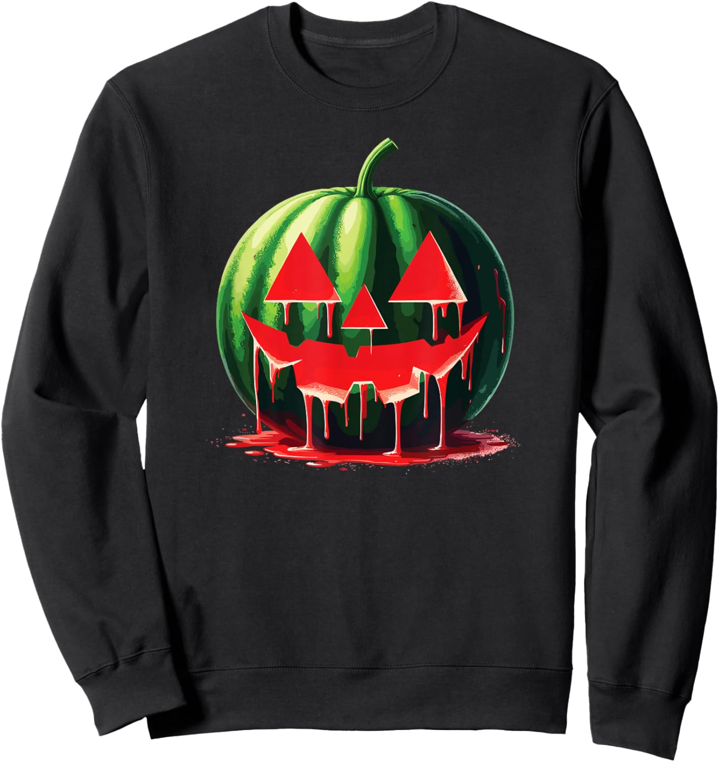 Spooky Summer Food Dripping Watermelon Jack O Lantern Men Women Sweatshirt - Sweatshirt | Black