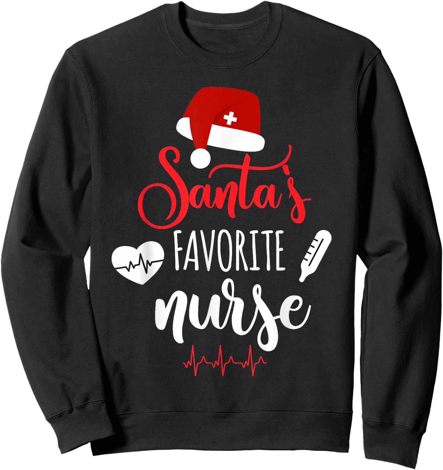 Nurse Christmas Santa's Favorite Nurse Xmas Scrub Top Sweatshirt - Sweatshirt | Black