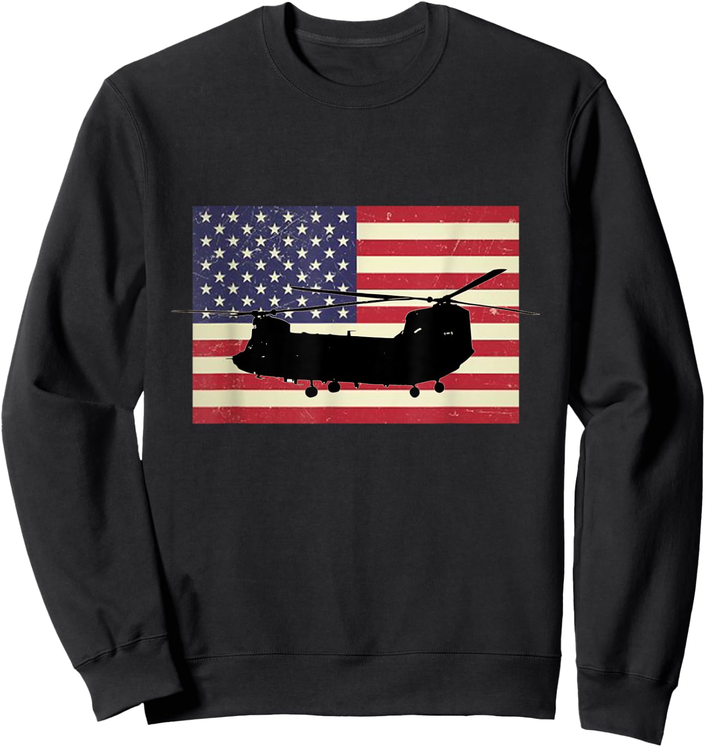 American USA Flag Chinook Helicopter Army Military Pilot Kids Men Sweatshirt - Sweatshirt | Black