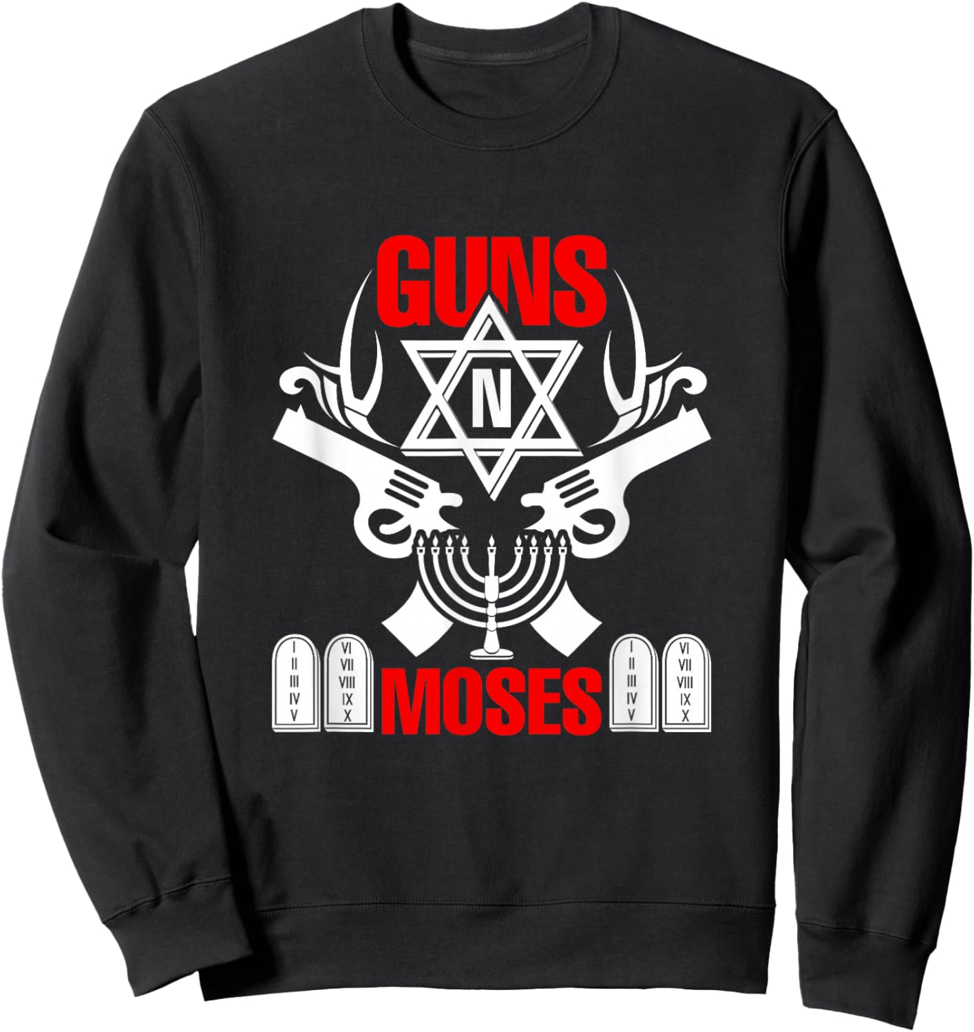 Guns N Moses - Funny Jewish Israeli Army Rock Sweatshirt - Sweatshirt | Black
