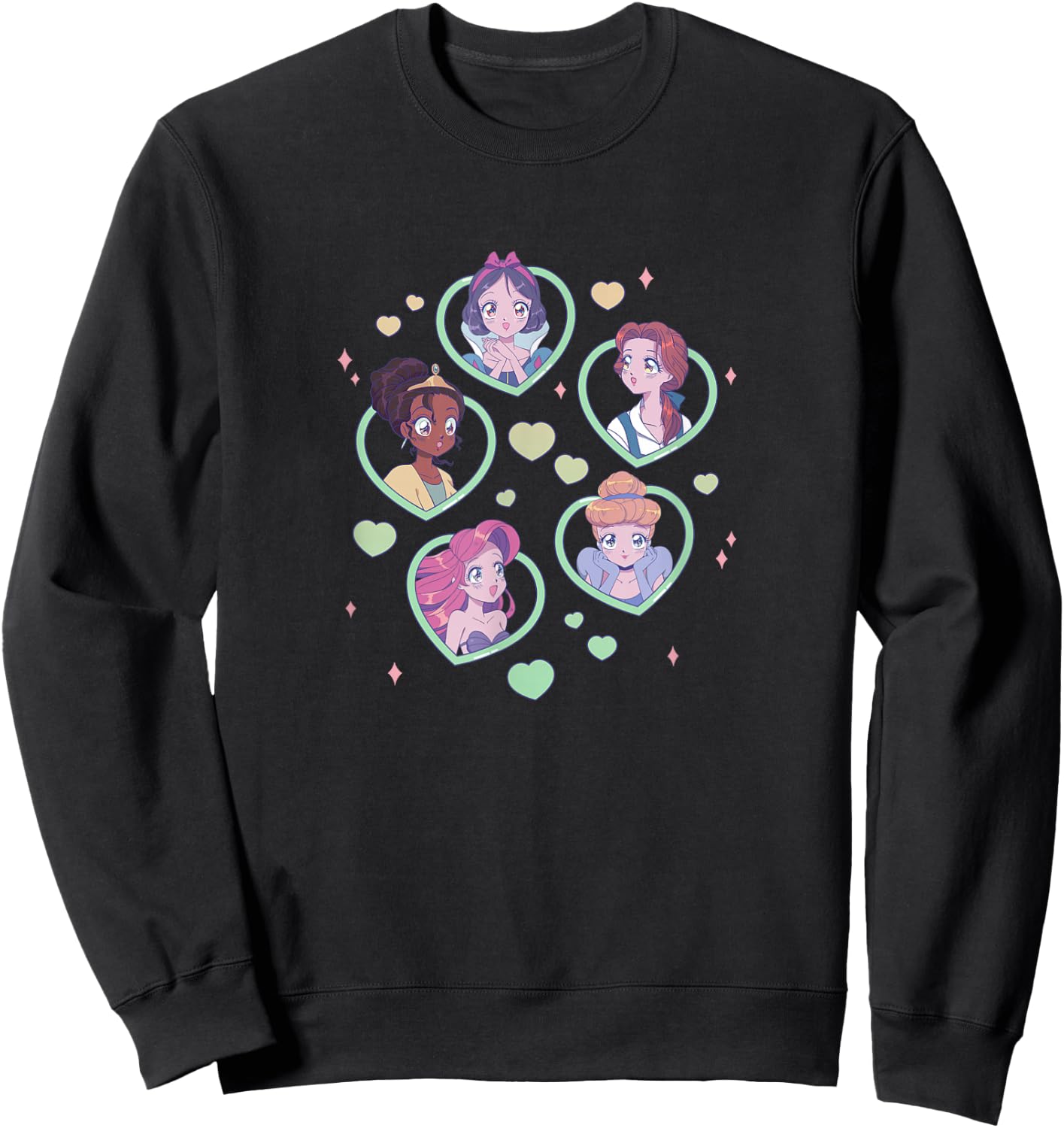 Disney Princess Manga Anime Sweet Heart Group Portraits Sweatshirt - Sweatshirt | Black