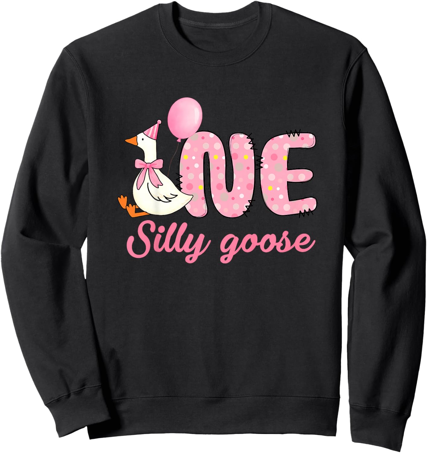 Kids 1st Birthday Silly Goose First Birthday Girl One Silly Goose Sweatshirt - Sweatshirt | Black