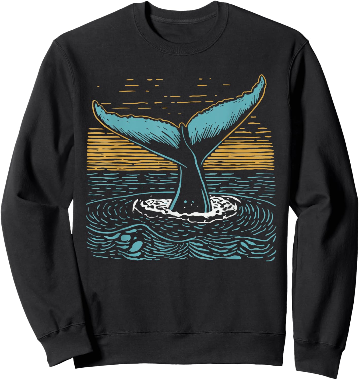 Fluke Whale Tail Retro Whale Watcher Ocean Sweatshirt - Sweatshirt | Black