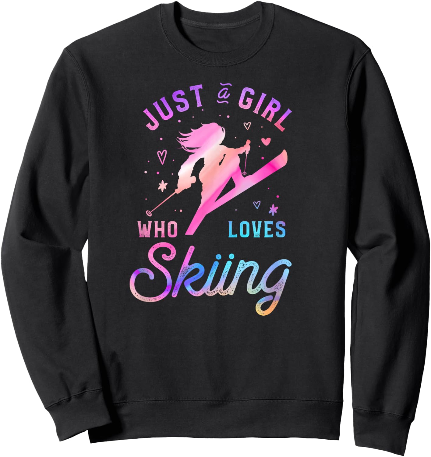 Ski Trip Skiing Watercolor Girl Sweatshirt - Sweatshirt | Black