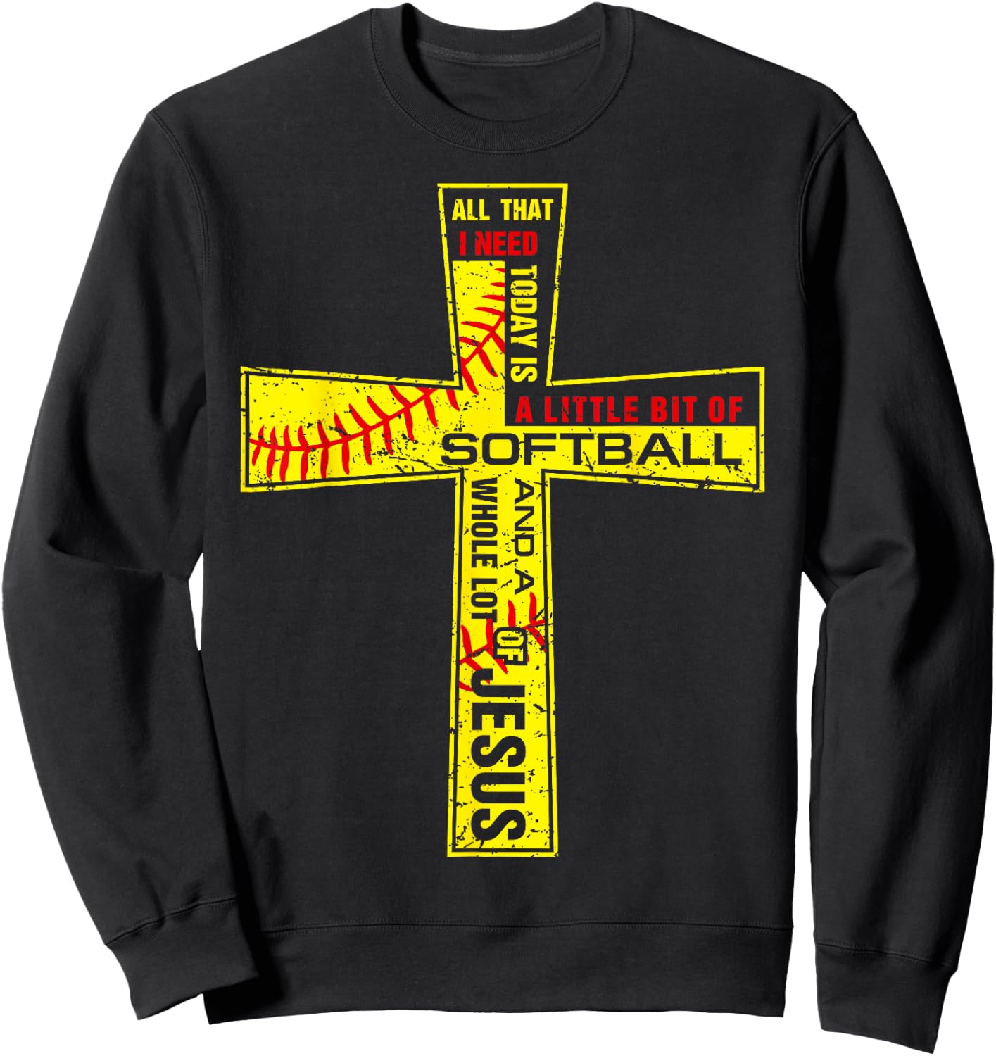 Softball Girl Christian Cross Faith I Need Softball & Jesus Sweatshirt - Sweatshirt | Black
