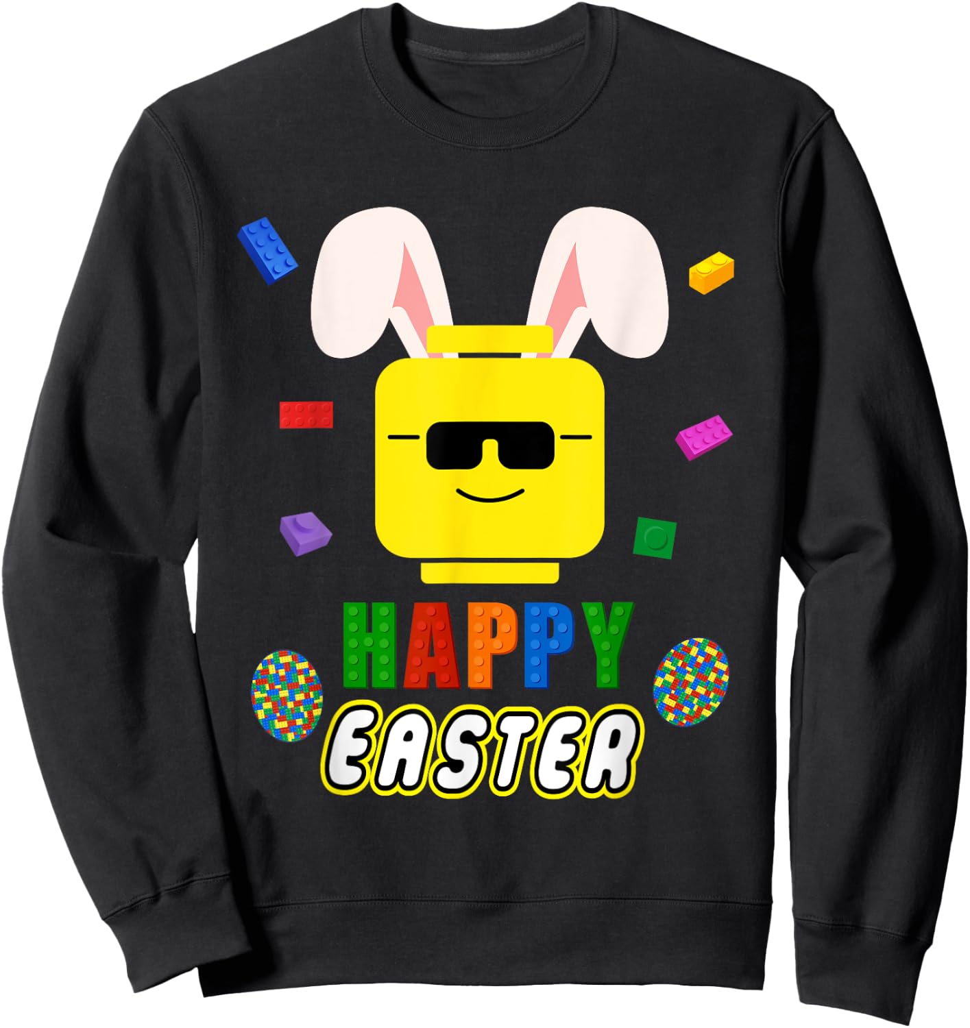 Easter Building Bricks Bunny Happy Easter Family Matching Sweatshirt - Sweatshirt | Black