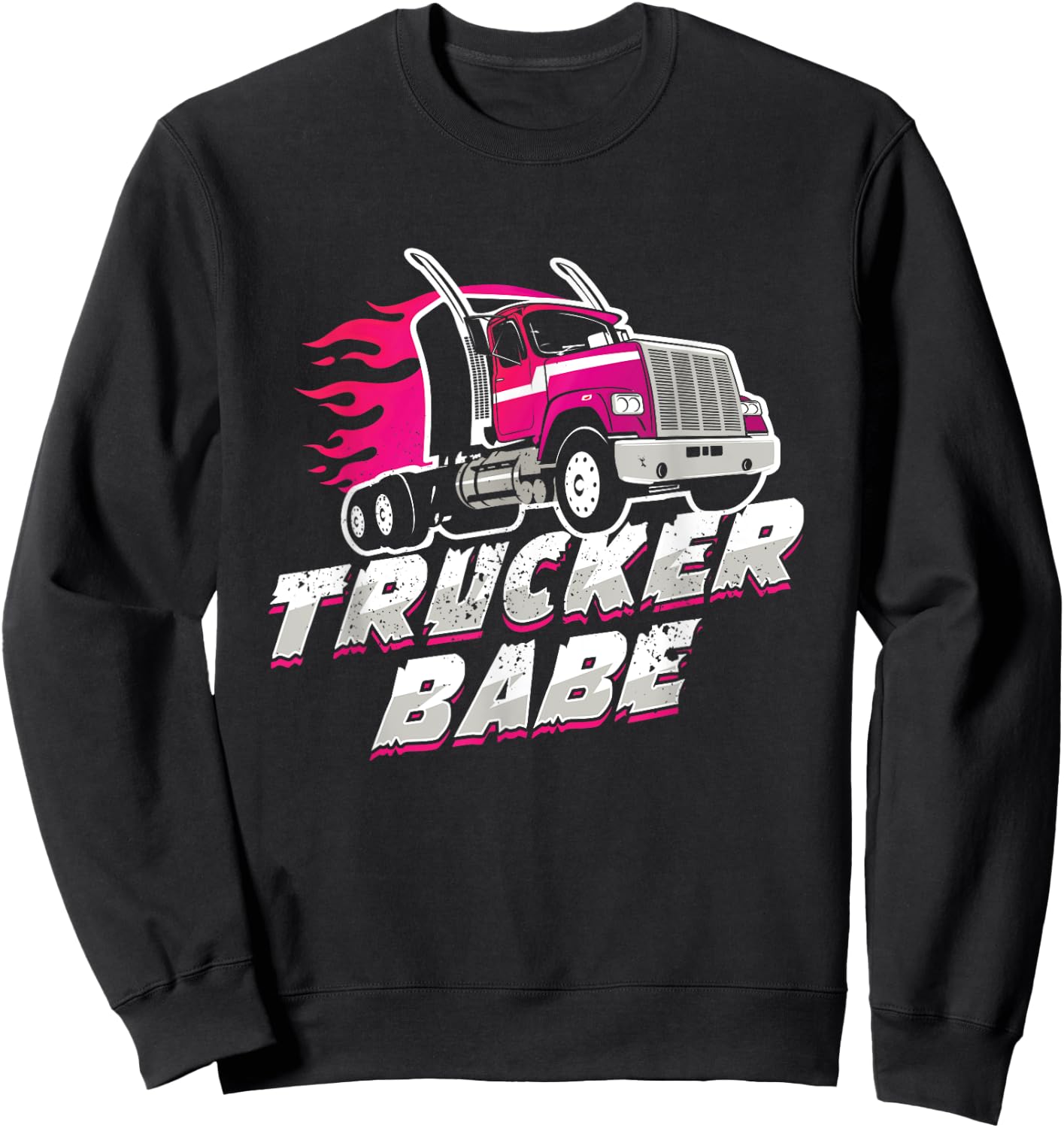 Awesome Trucker Babe Trailer Truck Driver Women Girls Sweatshirt - Sweatshirt | Black