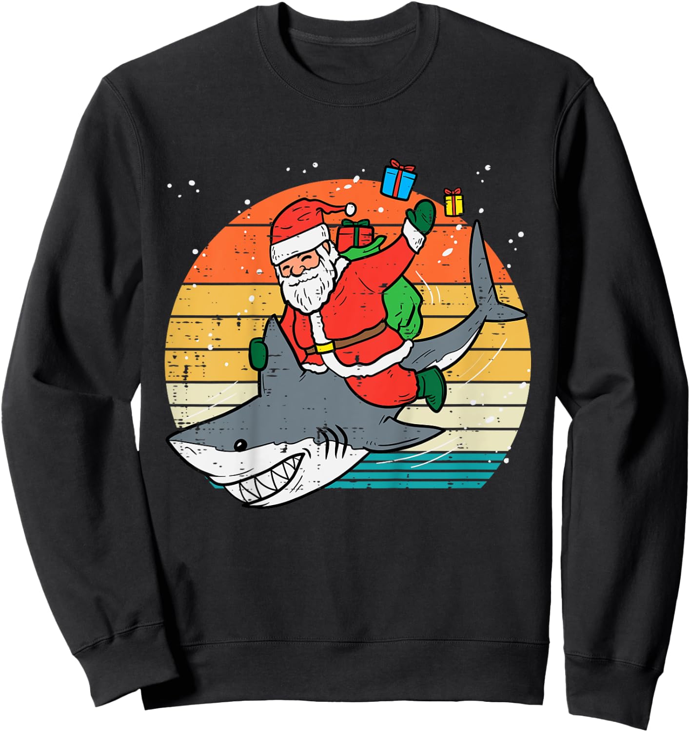 Kids Santa Riding Shark Xmas Pajamas Toddler Boys Christmas PJs Sweatshirt - Sweatshirt | Black