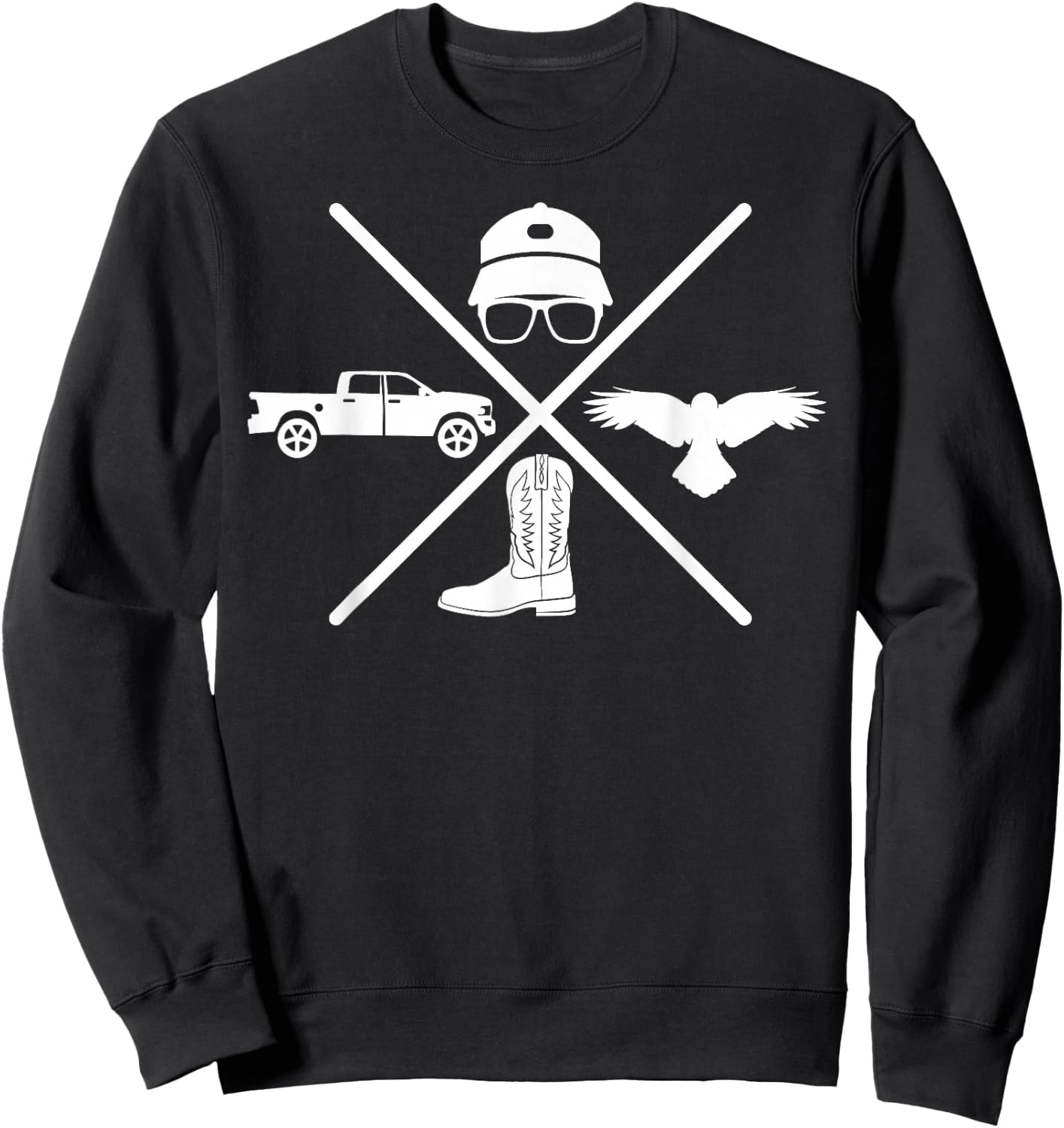 Funny Hat Truck Cowboy Boots For Country Rock Lovers Sweatshirt - Sweatshirt | Black