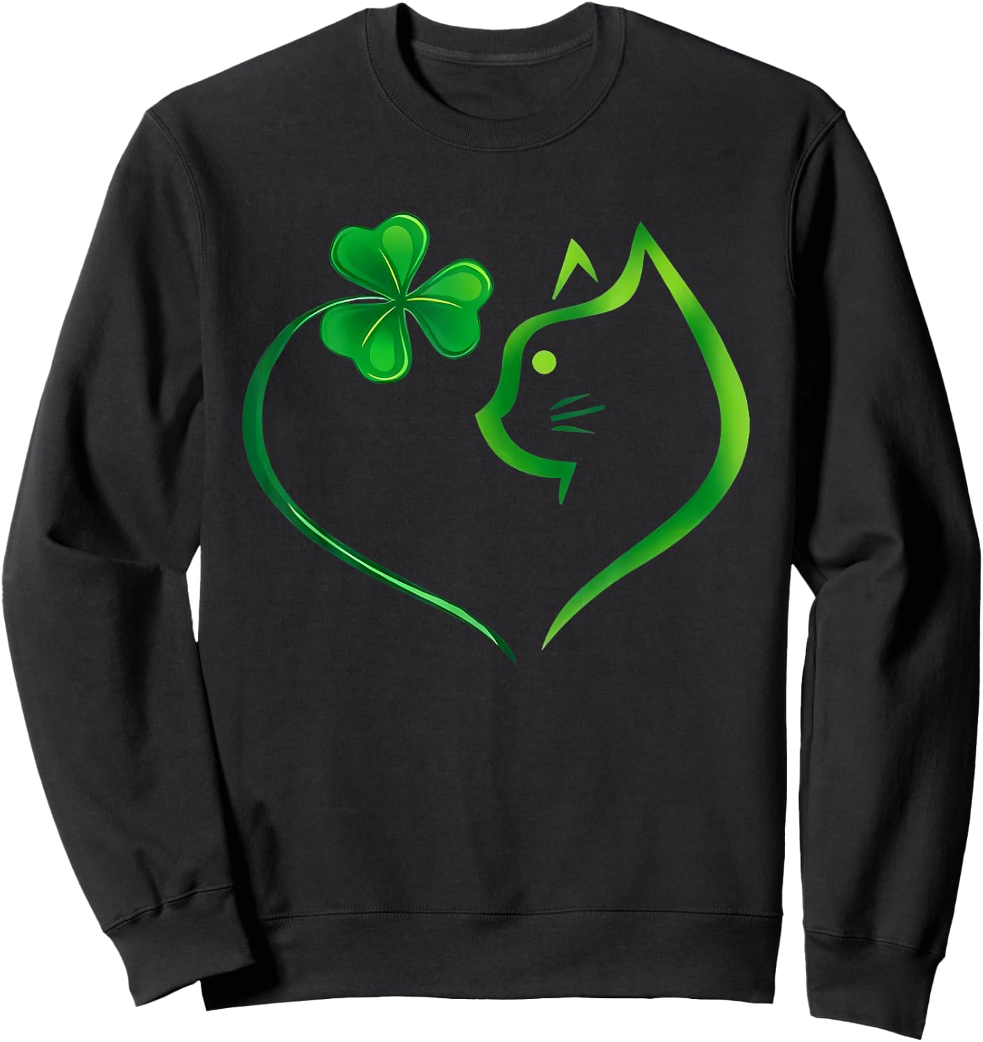 Shamrock Cat Heart St Patricks Day Cat Lovers Cat Mom Women Sweatshirt - Sweatshirt | Black