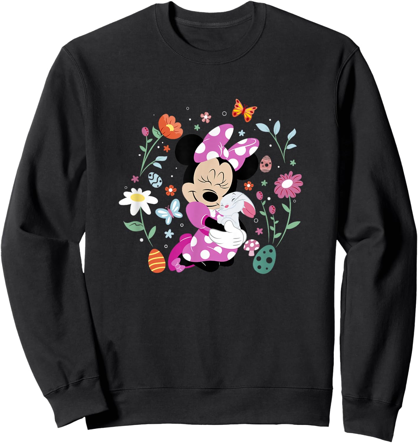 Disney Minnie Mouse Easter Spring Wildflower Bunny Hug Sweatshirt - Sweatshirt | Black