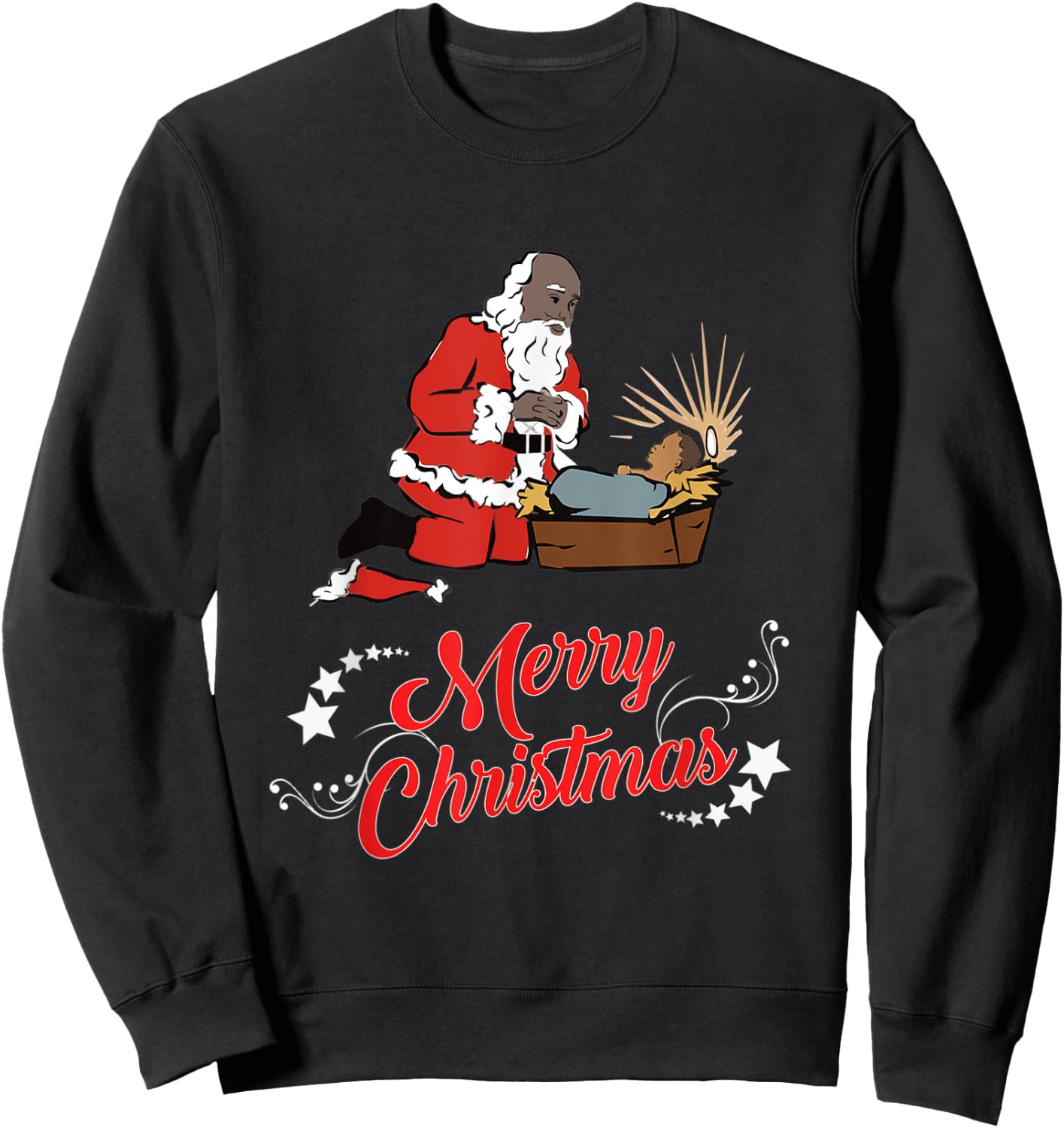 Dark Skin Santa Kneeling And Praying At The Feet Of Jesus Sweatshirt - Sweatshirt | Black