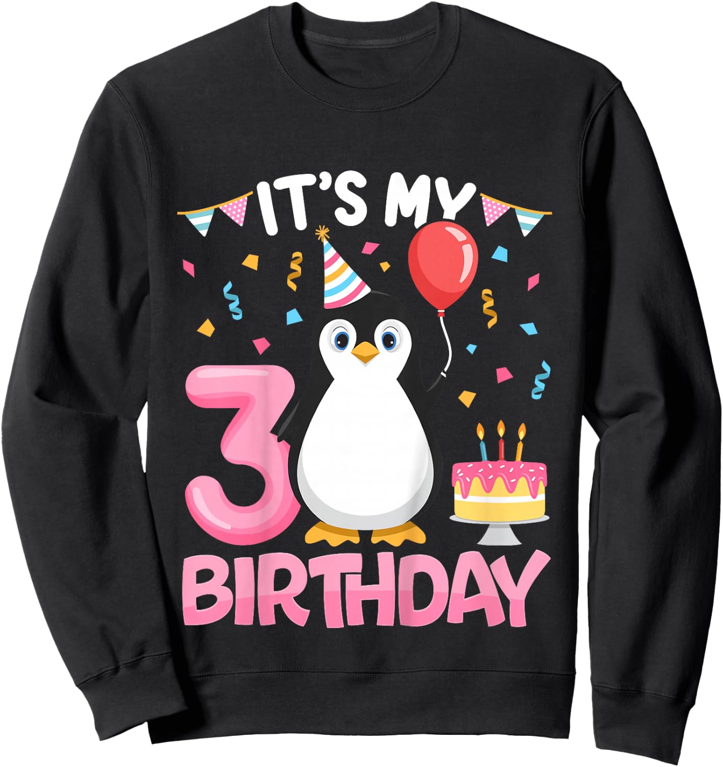 Kids Penguin Birthday 3 Year Old Girl 3rd Birthday Party Three Sweatshirt - Sweatshirt | Black