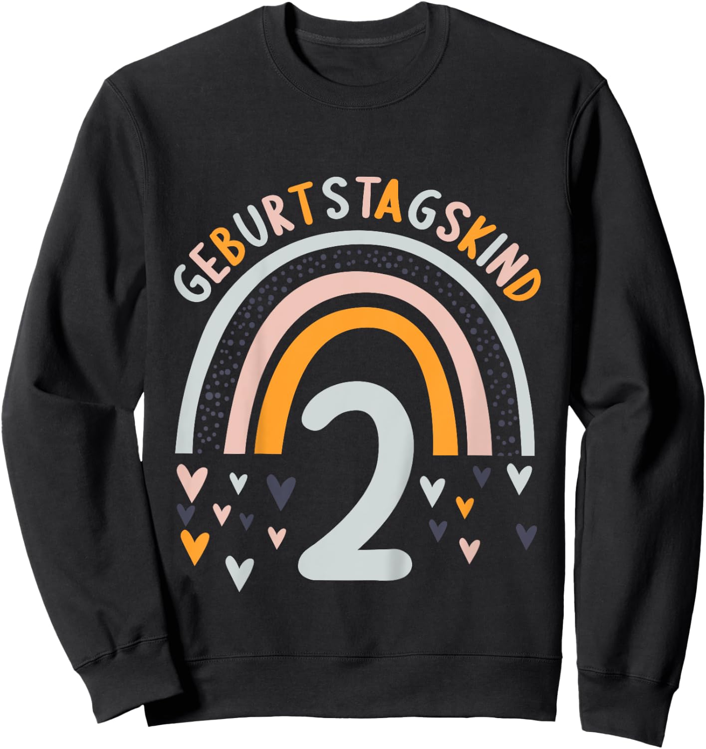 Kids 2 Years Old Boy Girl Rainbow Rainbow 2nd Birthday , black, 80 Sweatshirt - Sweatshirt | Black