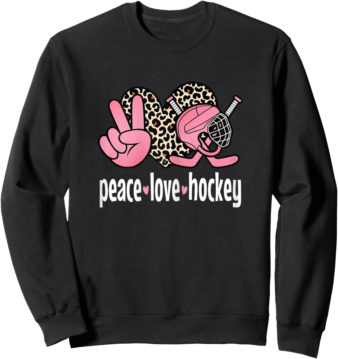 Peace Love Ice Hockey Cute Ice Hockey Women Girls Kids Sweatshirt - Sweatshirt | Black