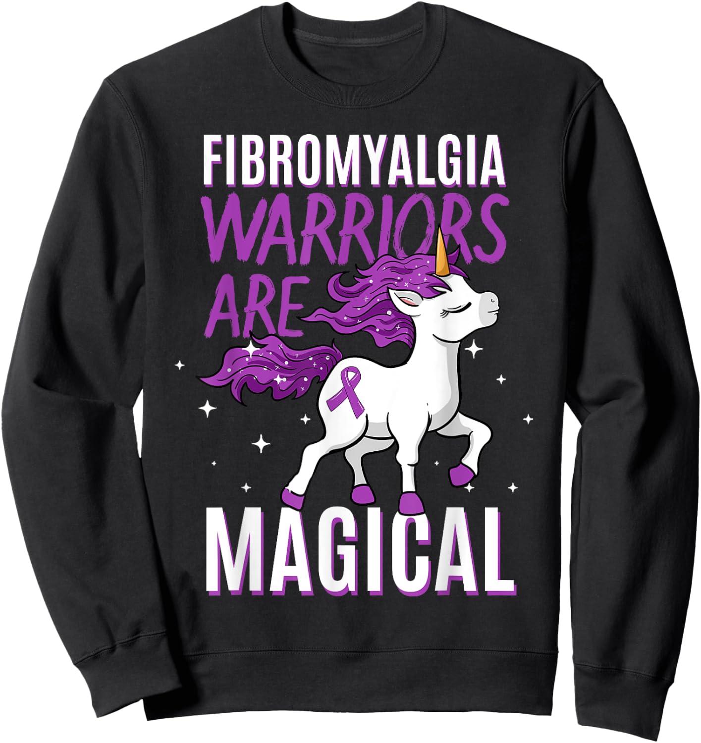 Fibromyalgia Warrior Magical Unicorn Awareness Ribbon Sweatshirt - Sweatshirt | Black