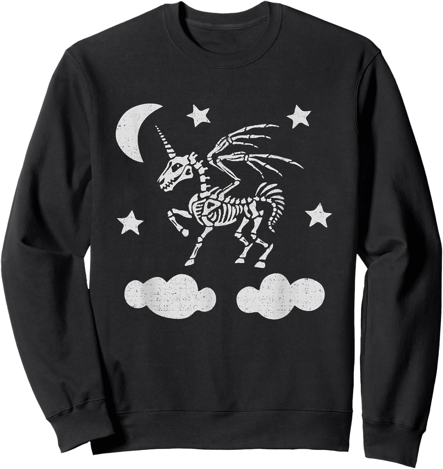 Unicorn Pegasus Skeleton Halloween Moon Stars Sweatshirt - Sweatshirt | Black