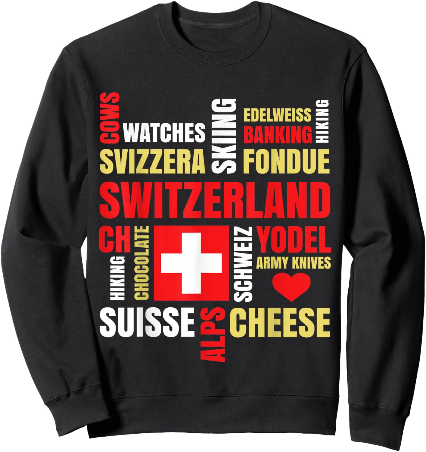 Switzerland Alps Cows Fondue Cheese Skiing Swiss Lover Gift Sweatshirt - Sweatshirt | Black