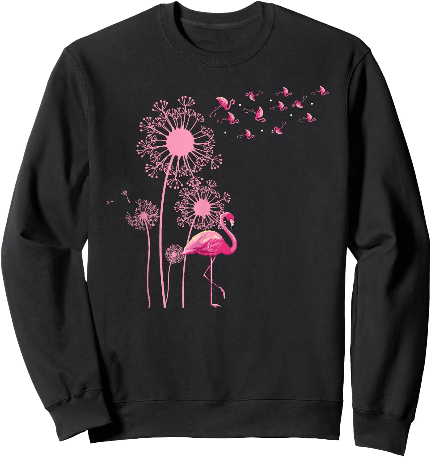 Flower Dandelion Exotic Animal Tropical Bird Pink Flamingo Sweatshirt - Sweatshirt | Black