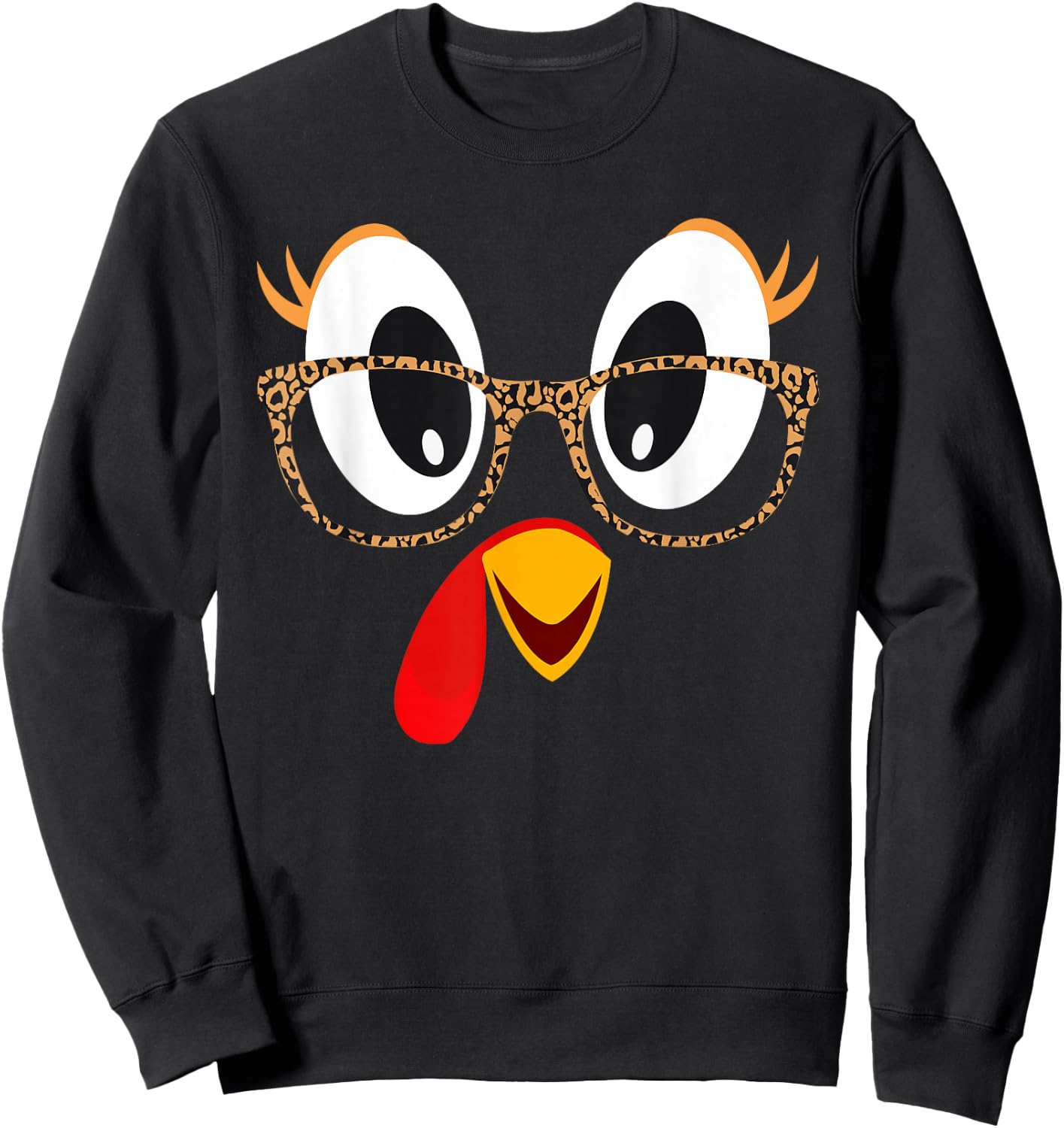 Cute Turkey Face Thanksgiving Leopard Print Glasses Girls Sweatshirt - Sweatshirt | Black