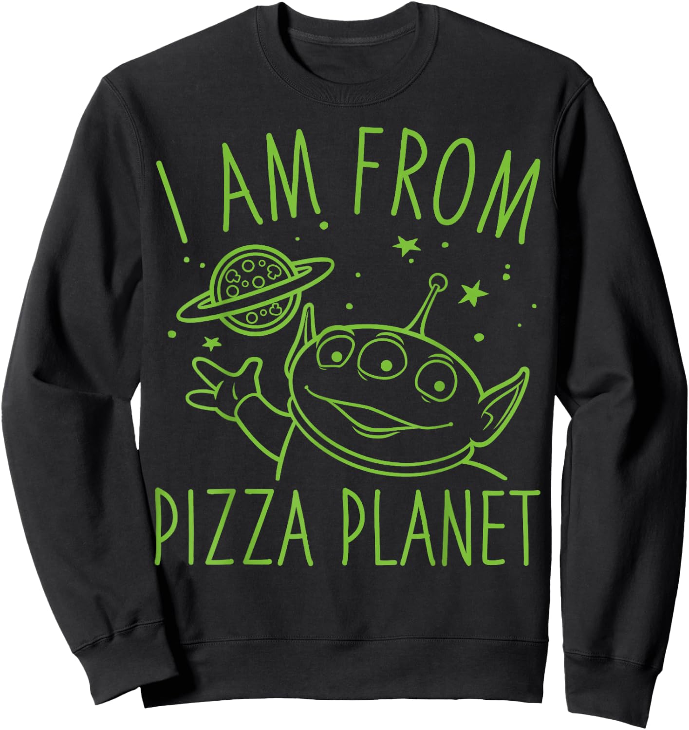 Disney Pixar Toy Story Neon Green Alien Pizza Planet Logo Sweatshirt - Sweatshirt | Black