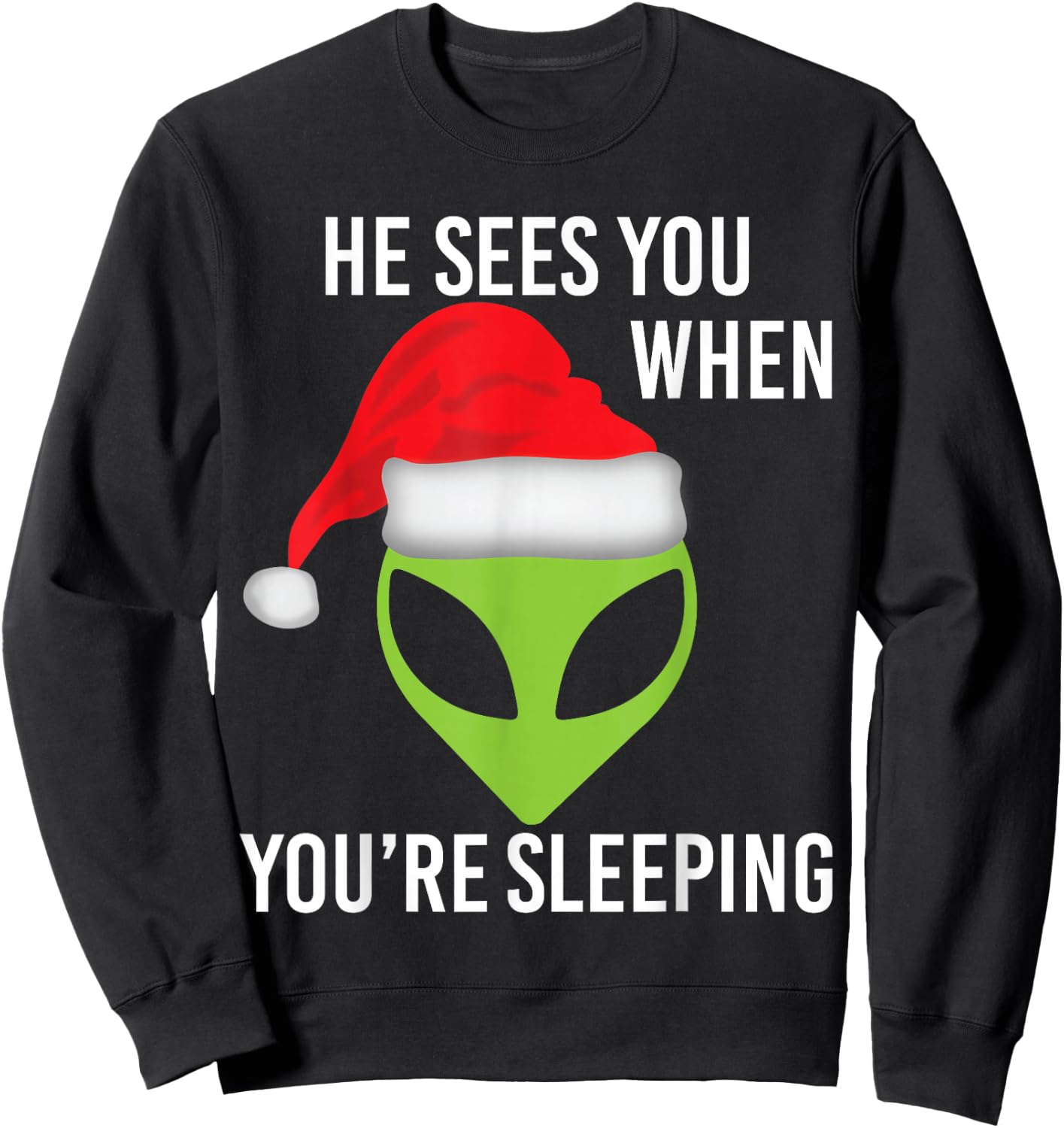 Green Space Alien Head Christmas Santa Hat UFO Mars Sweatshirt - Sweatshirt | Black