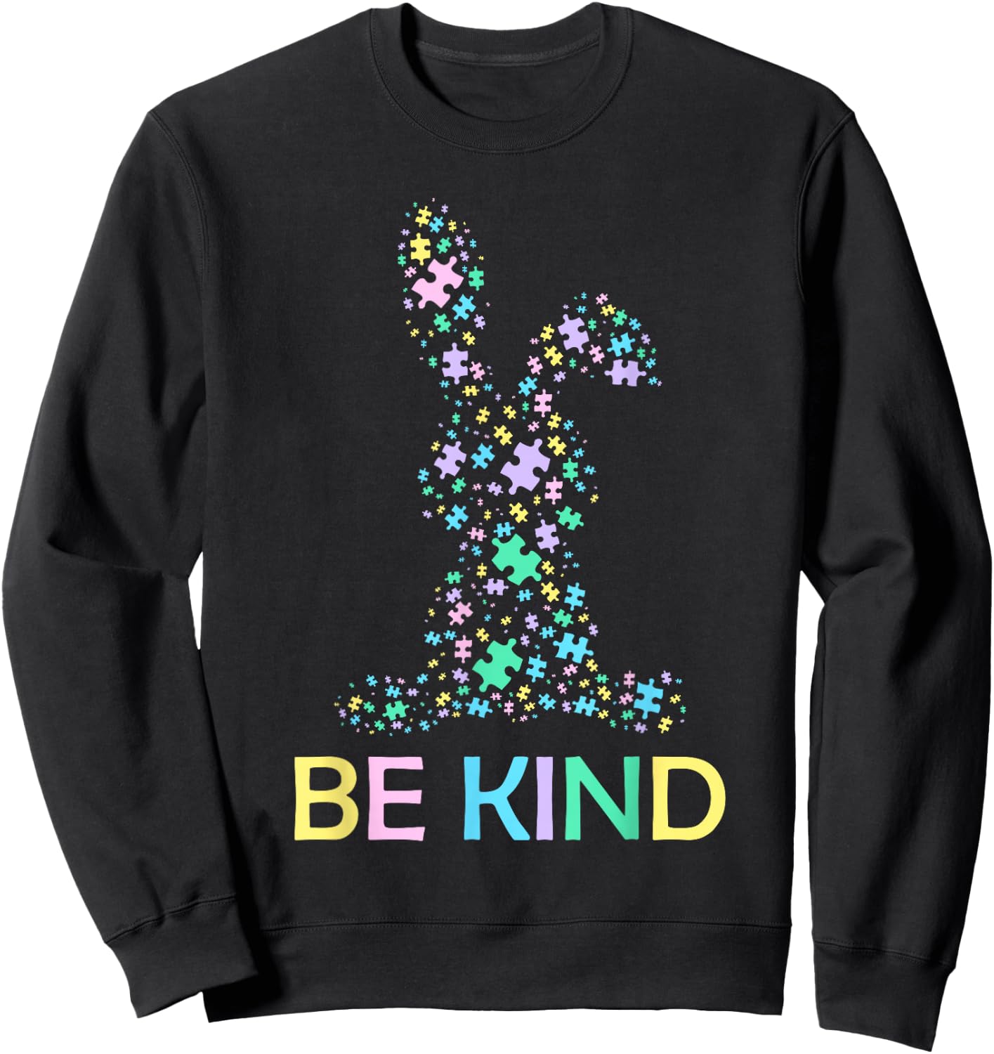 Be Kind Easter Rabbit Autism Awareness Puzzle Piece Bunny Sweatshirt - Sweatshirt | Black