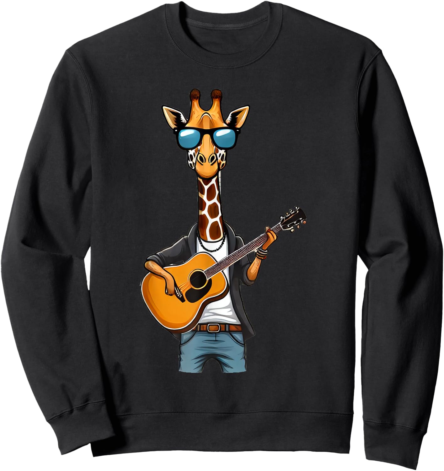 Cute Giraffe Playing Guitar Giraffes Musician Music Sweatshirt - Sweatshirt | Black