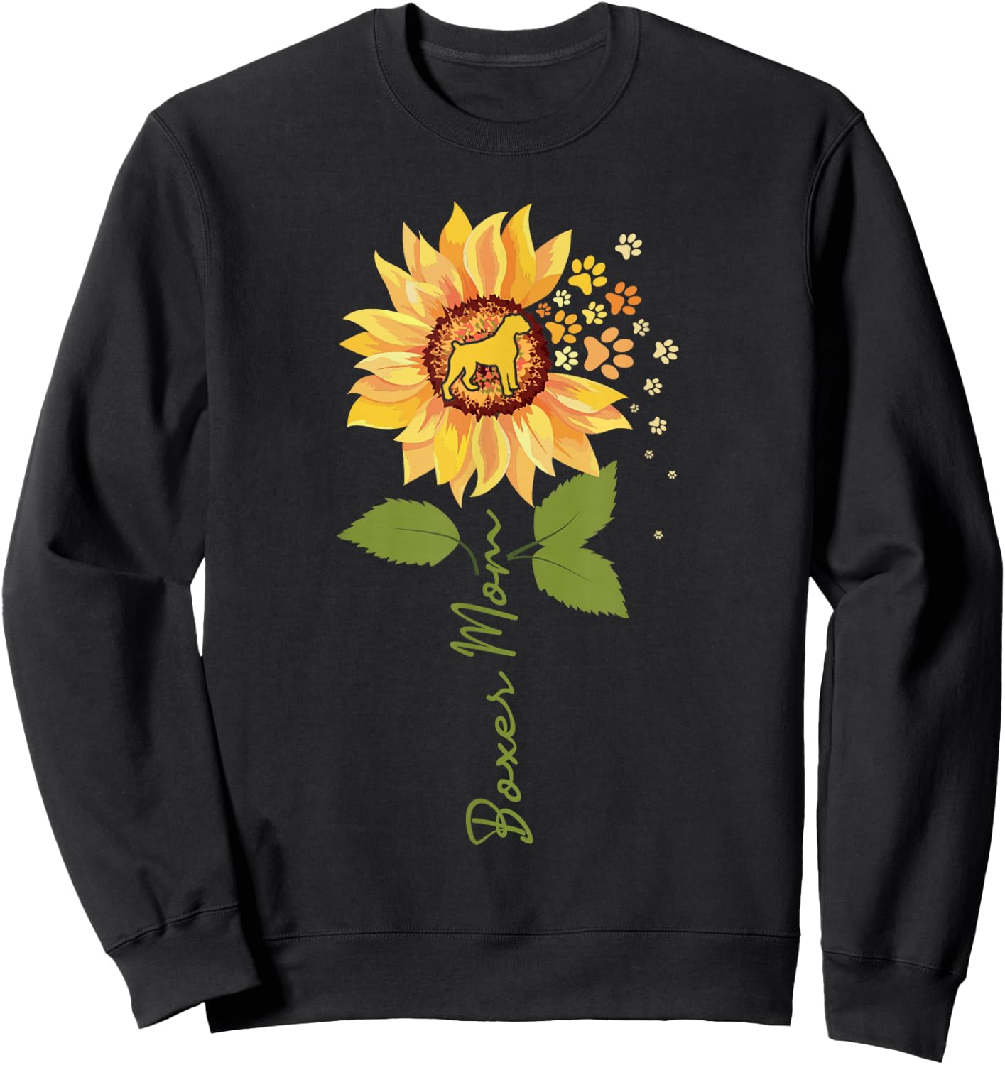 Boxer Mom - Sunflower Dog Owner Animal Breeder Puppy Lover Sweatshirt - Sweatshirt | Black