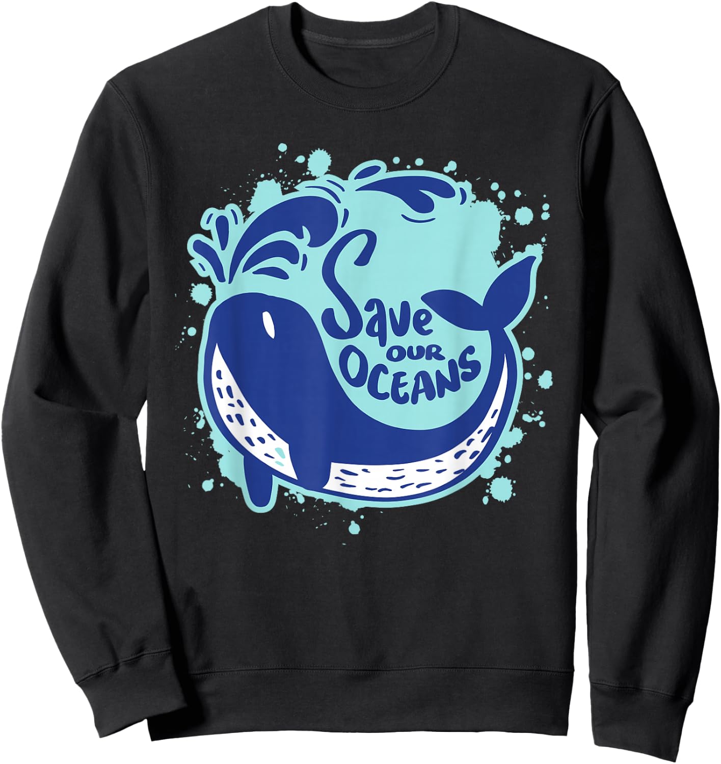 55th Anniversary Earth Day 2025 Save Our Oceans Blue Whale Sweatshirt - Sweatshirt | Black
