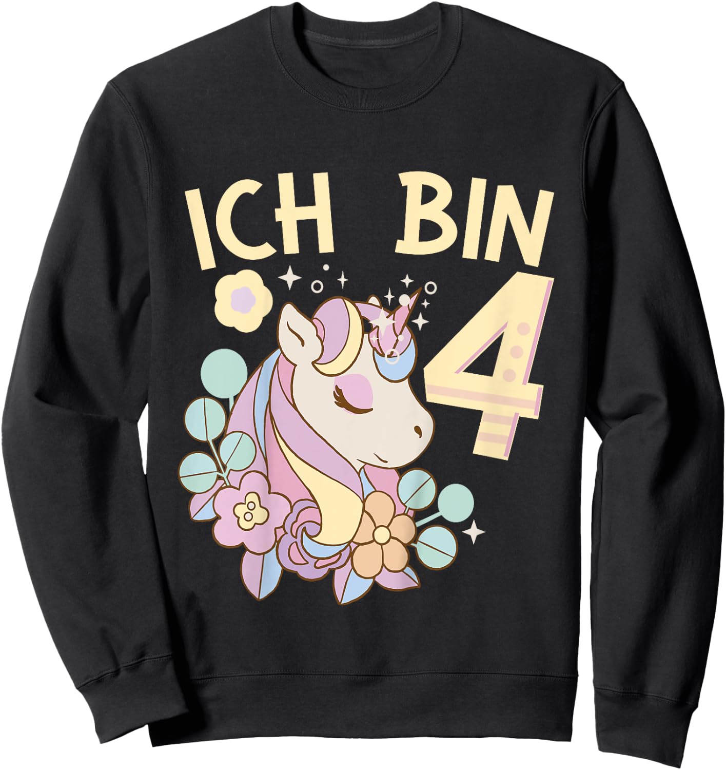 4th Birthday Unicorn Children's Birthday - Unicorn I Am 4 Sweatshirt - Sweatshirt | Black