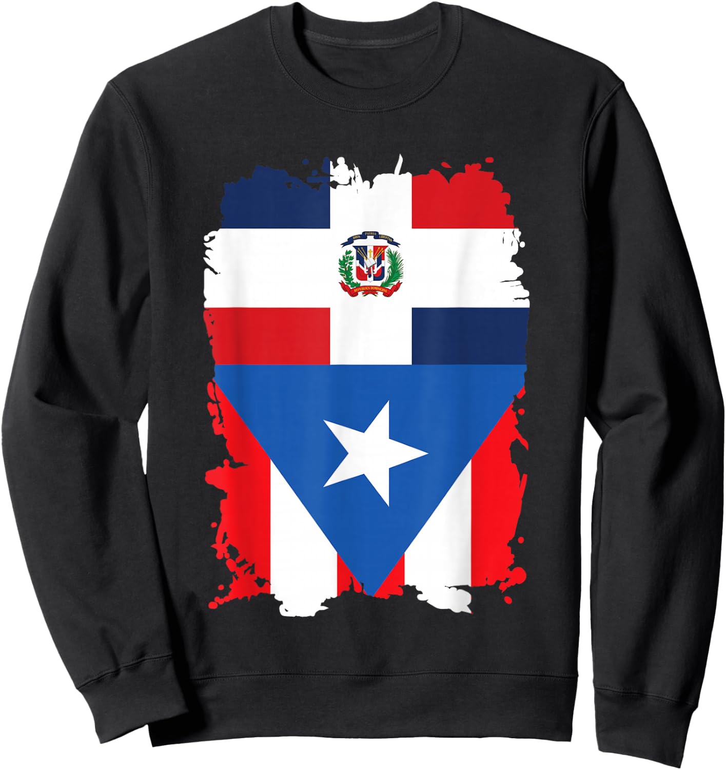 Dominican & Puerto Rican Flag Heritage Design Sweatshirt - Sweatshirt | Black