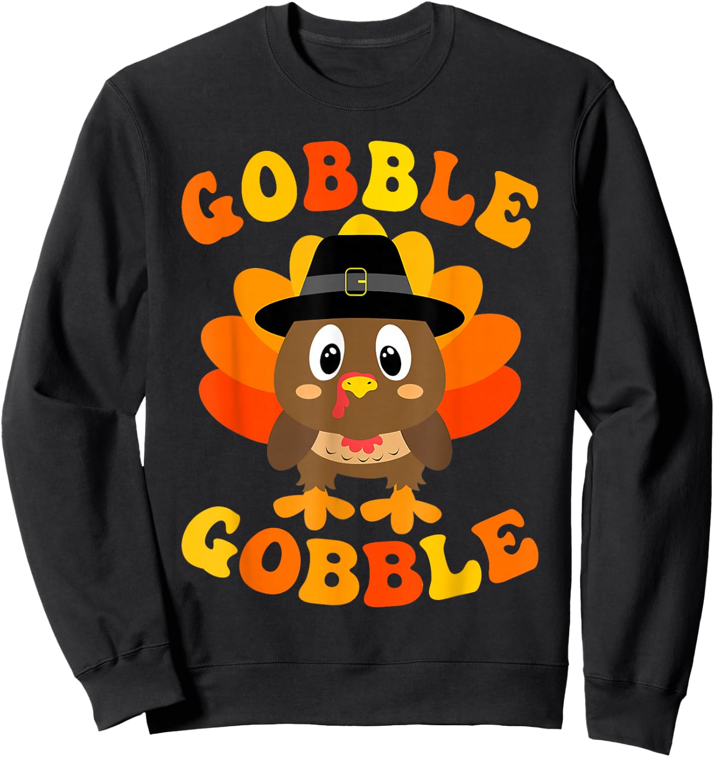 Cute Gobble Gobble Turkey Pilgrim Little Boys Thanksgiving Sweatshirt - Sweatshirt | Black