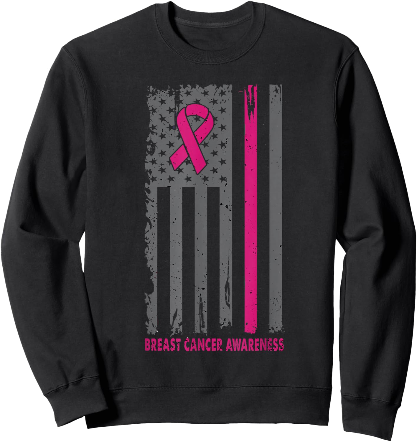 Breast Cancer Shirts American Flag Breast Cancer Awareness Sweatshirt - Sweatshirt | Black