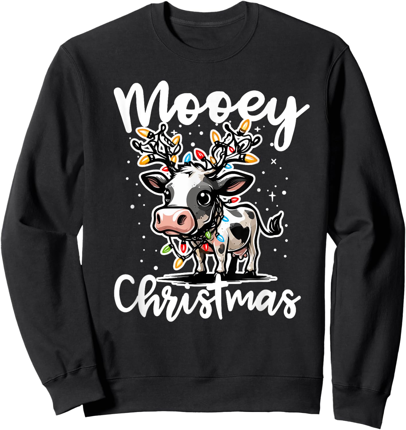 Mooey Christmas Heifer Cow Reindeer Christmas Lights Sweatshirt - Sweatshirt | Black
