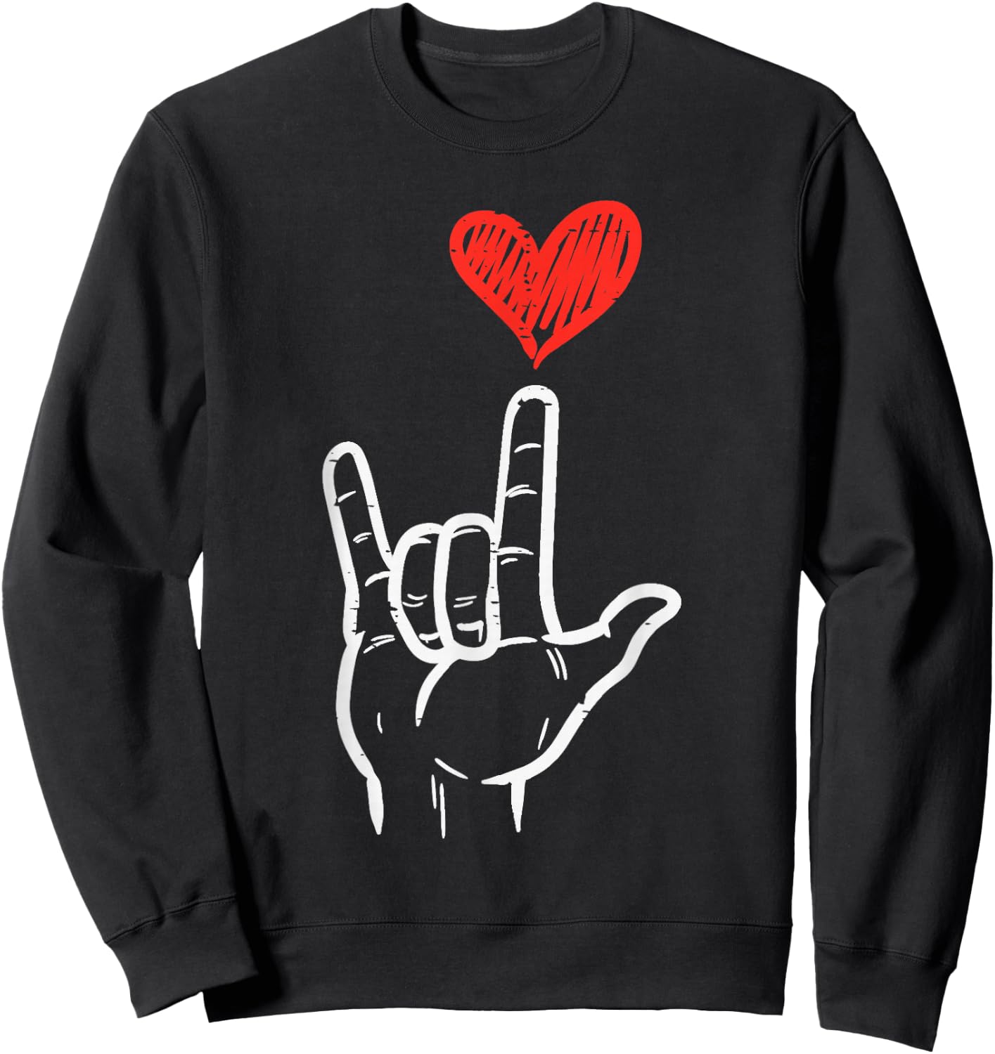 Valentines Day I Love You Hand Sign ASL Heart Women Kids Men Sweatshirt - Sweatshirt | Black