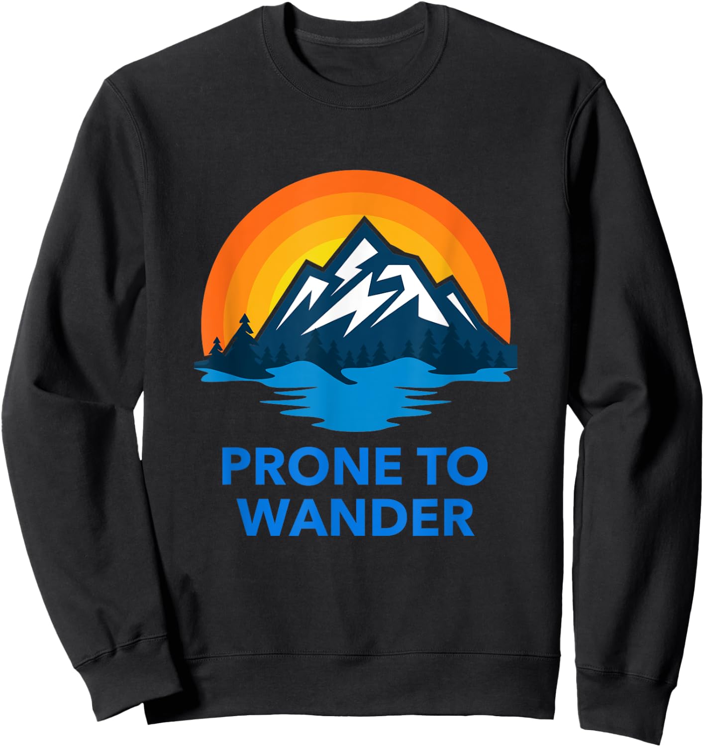 Prone To Wander Shirt Travel Hiking Camping Retro Sunset Sweatshirt - Sweatshirt | Black