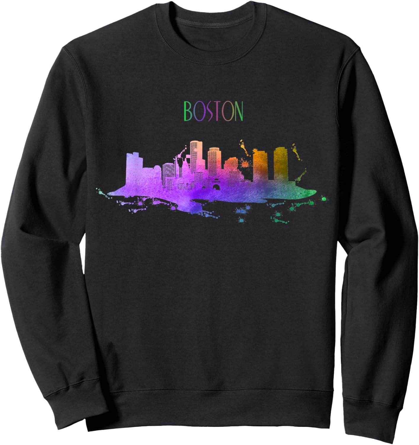 Boston Skyline Watercolour Souvenir Pride Massachusetts Sweatshirt - Sweatshirt | Black